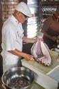 Peruvian Chef Javier Wong, prepares fresh ceviche and seafood dishes at his restaurant Chez Wong. Lima, Peru