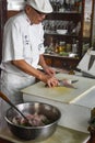 Peruvian Chef Javier Wong, prepares fresh ceviche and seafood dishes at his restaurant Chez Wong. Lima, Peru