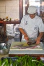 Peruvian Chef Javier Wong, prepares fresh ceviche and seafood dishes at his restaurant Chez Wong. Lima, Peru