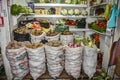 A well stocked fruit and vegetable stall in Lima`s Mercado Central