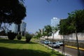 Lima view of Via Expresa highway in San Isidro, the financial district at rush hour. Traffic jam at day time with vehicles