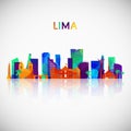 Lima skyline silhouette in colorful geometric style.