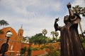 LIMA, View of the statue of Chabuca Granda and chalan with a paso horse, with Barranco in Lima, Peru