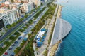 Limassol aerial view, Cyprus. Promenade or embankment with alley, palms and buildings. Drone photography. Beautiful