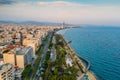 Limassol aerial view, Cyprus. Promenade or embankment with alley, palms and buildings. Drone photography. Beautiful