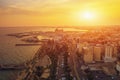 Limassol, Cyprus aerial panoramic view at sunset. Evening mediterranean resort town or city with alley, harbour and Royalty Free Stock Photo