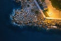 Limassol. Cyprus. Aerial view of Limassol embankment with artificial mound of stones at night Royalty Free Stock Photo