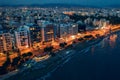 Limassol. Cyprus. Aerial view of Limassol promenade with buildings at night. Mediterranean sea coastline Royalty Free Stock Photo