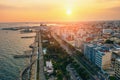 Limassol, Cyprus aerial view at sunset. Promenade with alley and buildings. Drone photo of mediterranean sea resort from