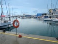 LIMASSOL, CYPRUS - APRIL 15, 2024: Old port of Limassol with beautiful fishing boats at sunset Royalty Free Stock Photo