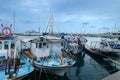 LIMASSOL, CYPRUS - APRIL 15, 2024: Old port of Limassol with beautiful fishing boats at sunset Royalty Free Stock Photo