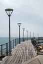 Limassol, Cyprus - High angle view over a wooden walkway at the coast