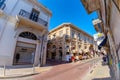 LIMASSOL, CYPRUS - MARCH 18, 2016: Street with lace and tablecloth shop in the historic center of Limassol city Royalty Free Stock Photo