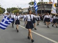 Female high school students marching on parade, Limassol, Cyprus