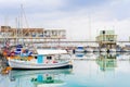 Limassol harbor restaurants, fishing boats Royalty Free Stock Photo