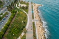 Limassol promenade, Cyprus, aerial view. Molos Park alley with palm trees