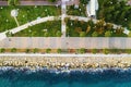 Limassol promenade or embankment aerial top view with palms. Beautiful mediterranean Cyprus city resort