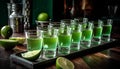 Lime, alcohol, tequila, cocktail, bar, liquid, fruit, shot glass, Mexican culture generated by AI Royalty Free Stock Photo