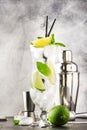 Lime caipirinha, classic Brazilian alcoholic cocktail with cane vodka cachasa, sugar syrup, lime juice and crushed ice in tall Royalty Free Stock Photo