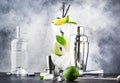 Lime caipirinha, classic Brazilian alcoholic cocktail with cane vodka cachasa, sugar syrup, lime juice and crushed ice in tall Royalty Free Stock Photo