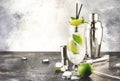 Lime caipirinha, classic Brazilian alcoholic cocktail with cane vodka cachasa, sugar syrup, lime juice and crushed ice in tall Royalty Free Stock Photo