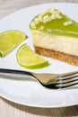 Lime cheesecake slice. Close-up of a delicious sweet citrus dessert