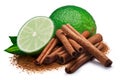 Lime with cinnamon, clipping paths Royalty Free Stock Photo