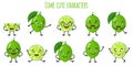 Lime citrus fruit cute funny cheerful characters with different poses and emotions