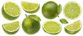 Lime citrus fruit isolated on white background, collection Royalty Free Stock Photo