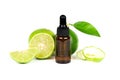 Lime essential oil in glass bottle for healthy. Royalty Free Stock Photo