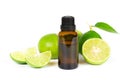 Lime essential oil in glass bottle for healthy. Royalty Free Stock Photo