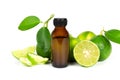 Lime essential oil in glass bottle for healthy. Royalty Free Stock Photo