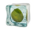 Lime frozen in ice cube, 3D rendering