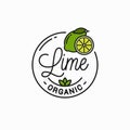 Lime fruit logo. Round linear logo of lime slice