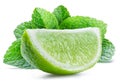 Lime fruit and mint leaves isolated on the white background Royalty Free Stock Photo