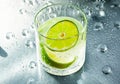 Lime in a glass with tonic