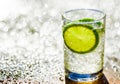 Lime in a glass with tonic