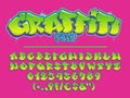 Lime graffiti vector font. Capital letters, numbers and glyphs alphabet