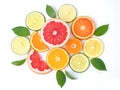 Lime, Grapefruit, Orange and Lemon slice with green leaf isolated on white background Royalty Free Stock Photo