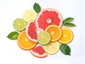 Lime, Grapefruit, Orange and Lemon slice with green leaf isolated on white background Royalty Free Stock Photo