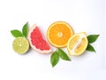 Lime, Grapefruit, Orange and Lemon slice with green leaf isolated on white background Royalty Free Stock Photo