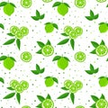 Lime with green leaves, citrus slice on white background. Seamless pattern.tropical pattern Royalty Free Stock Photo