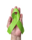 Lime green ribbon for awareness on Mental health illness, Lymphoma Cancer, Lyme Disease, Spinal Cord Injuries
