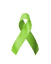 Lime green ribbon for awareness on Mental health illness, Lymphoma Cancer, Lyme Disease, Spinal Cord Injuries Royalty Free Stock Photo