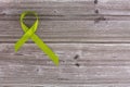 Lime green ribbon. Mental health awareness month concept mental health letters on old aged wooden background with Royalty Free Stock Photo