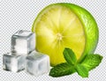 Lime with Ice Cubes and Mint, Fresh Citrus Drink Concept, Summer Refreshment, Isolated Royalty Free Stock Photo