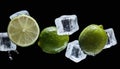 Lime with Ice Cubes and Water Splash in Dark Refreshing Burst Royalty Free Stock Photo