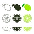 Lime icon set fresh fruits, colorful, black and line icon collection of vector illustration Royalty Free Stock Photo