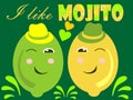 Lime and lemon are cartoon funny characters. Vector.