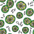 Lime, lemon and orange slices vector seamless pattern. Hand drawn colorful fresh background. Royalty Free Stock Photo